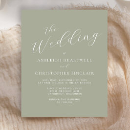 Budget Kalligrafie Sage Groene Bruiloft Uitnodigin
