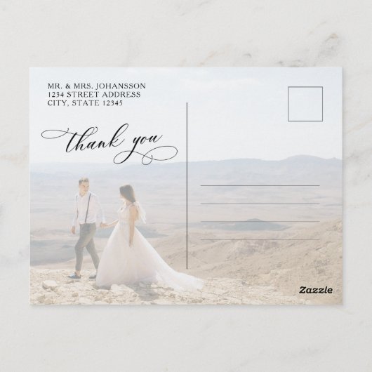 Budget kalligrafie script foto bruiloft dank u briefkaart (Achterkant)