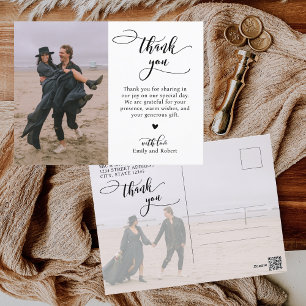 Budget kalligrafie script foto bruiloft dank u briefkaart