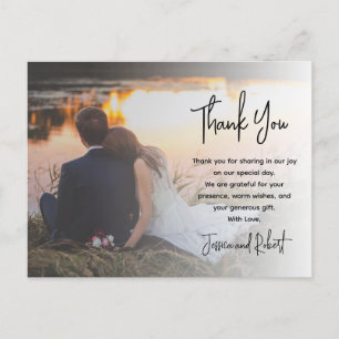 Budget kalligrafie script foto bruiloft dank u briefkaart