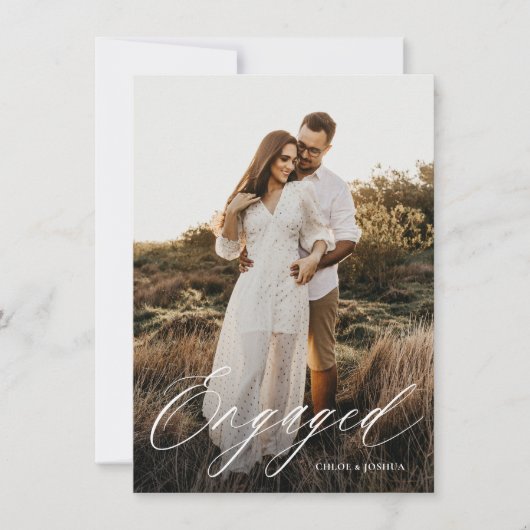 Budget Kalligrafie Script Photo Engagement Party Kaart (Voorkant)