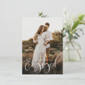 Budget Kalligrafie Script Photo Engagement Party Kaart (Staand voorkant)