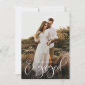 Budget Kalligrafie Script Photo Engagement Party Kaart (Voorkant)