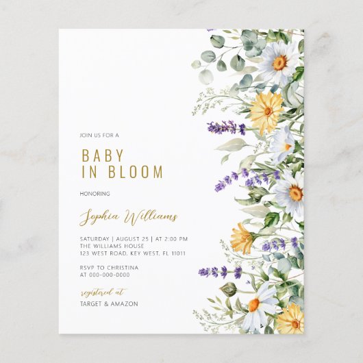 Budget Kamille Baby in Bloom Douche Uitnodiging (Voorkant)