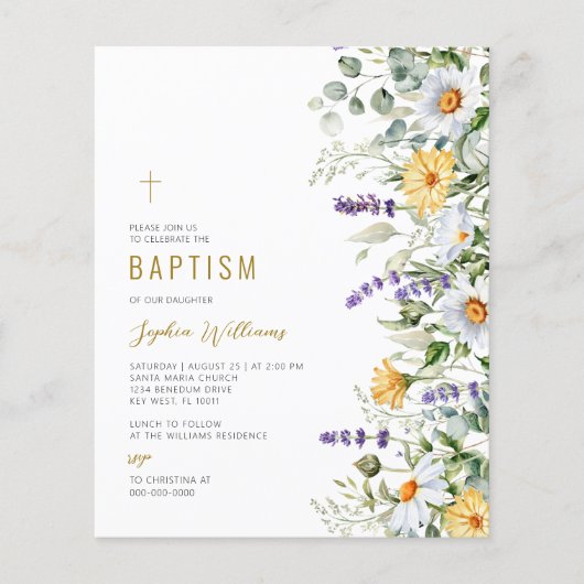 Budget Kamille & Eucalyptus Baptisme Uitnodiging (Voorkant)