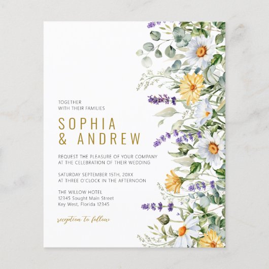 Budget Kamille & Eucalyptus bruiloft uitnodiging (Voorkant)