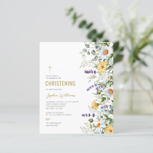 Budget Kamille & Eucalyptus Doopuitnodiging (Staand voorkant)