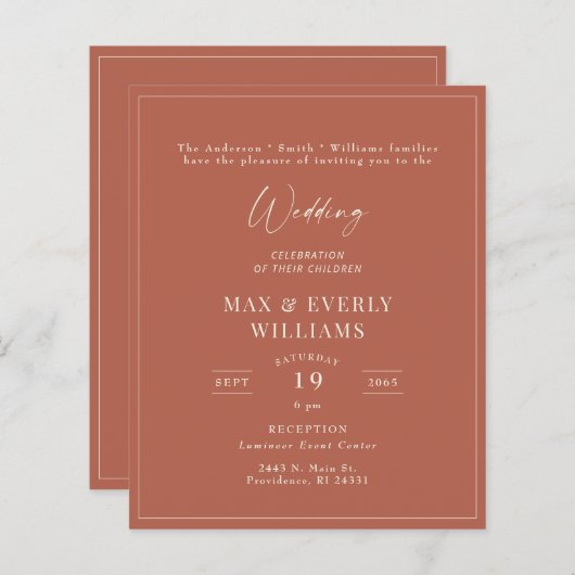 Budget kaneel bruiloft viering uitnodigen (Voorkant / Achterkant)