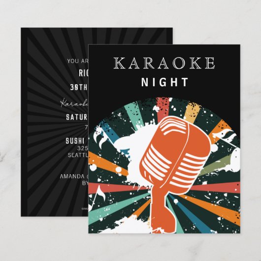 Budget Karaoke Night Party Uitnodiging (Voorkant / Achterkant)