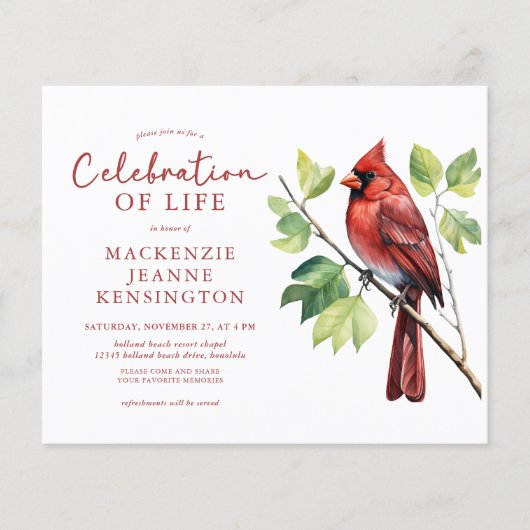 Budget Kardinaal Vogel Viering van het Leven Memor (Voorkant)