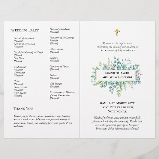 BUDGET katholieke bruiloft Nuptial Mass Programme  (Voorkant)