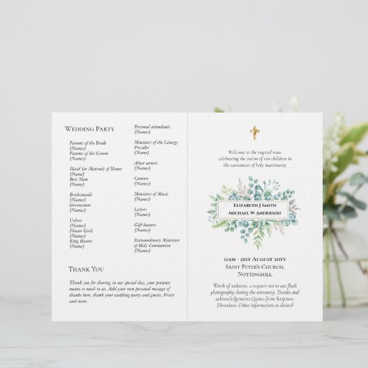 BUDGET katholieke bruiloft Nuptial Mass Programme (Staand voorkant)