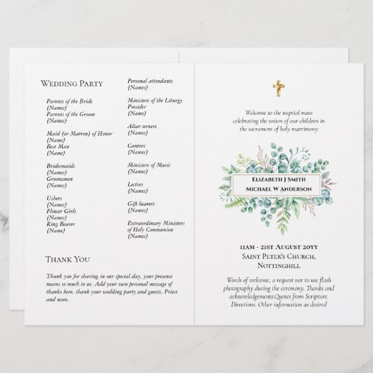 BUDGET katholieke bruiloft Nuptial Mass Programme  (Voorkant / Achterkant)