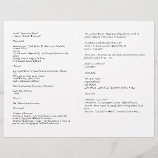 BUDGET katholieke bruiloft Nuptial Mass Programme (Achterkant)