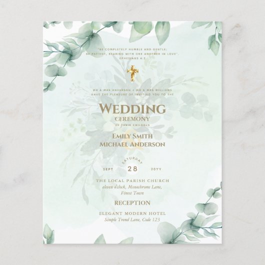 BUDGET Katholieke Trouwuitnodiging Botanisch Flyer (Voorkant)