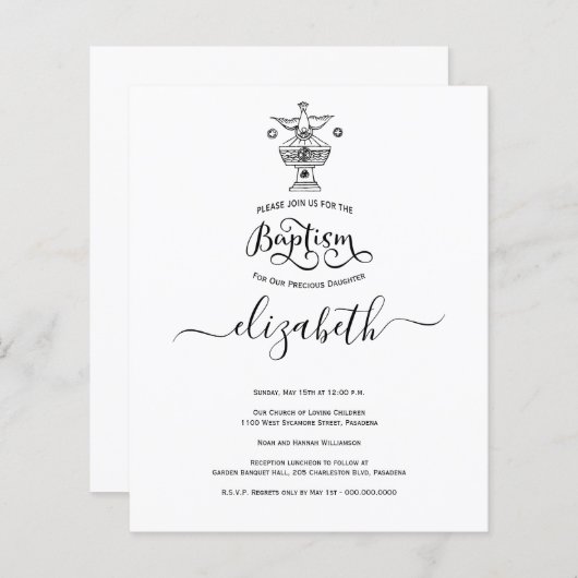 Budget Kerk Doop Doop Uitnodiging (Voorkant / Achterkant)