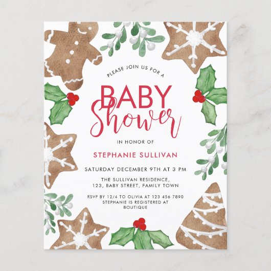 Budget Kerst Baby shower Uitnodiging (Voorkant)