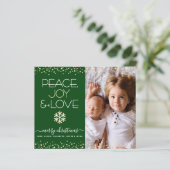 Budget Kerst Groen Goud Foto Vrede Liefde Kaart (Staand voorkant)