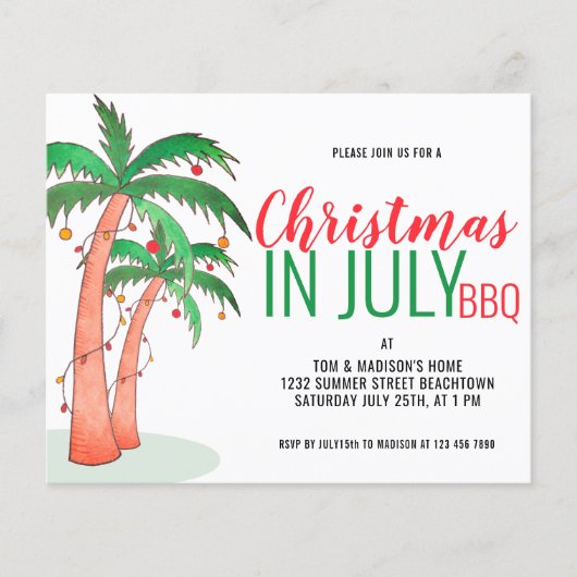 Budget Kerst in juli BBQ-feest uitnodiging (Voorkant)