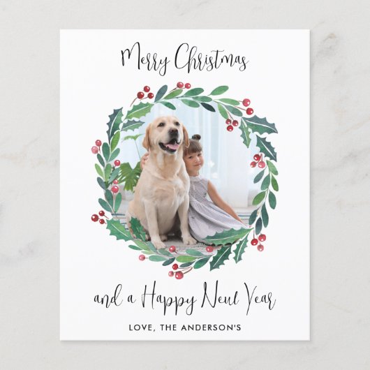 Budget Kerst Moderne Groene Krans Fotokaart (Voorkant)