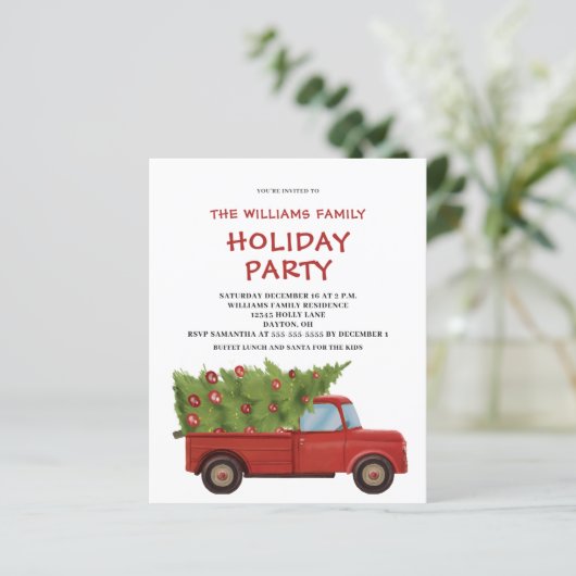 Budget Kerst Red Truck Invitation (Staand voorkant)