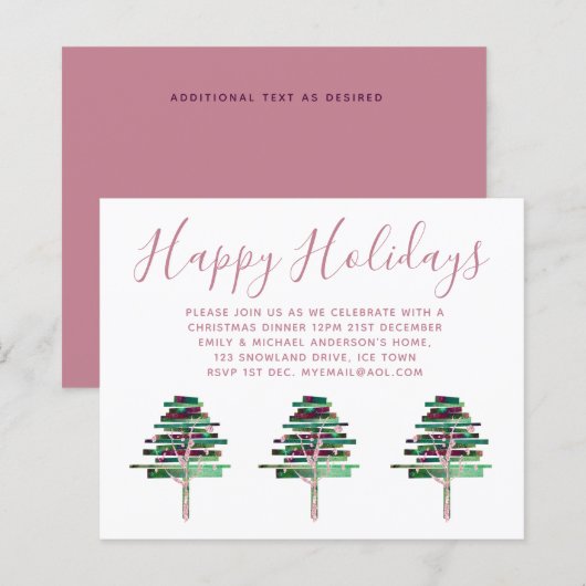 Budget Kerst Roze Gouden Uitnodigingen, Brief (Voorkant / Achterkant)