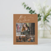 Budget Kerst Script 3 Foto Kerstkaart (Staand voorkant)