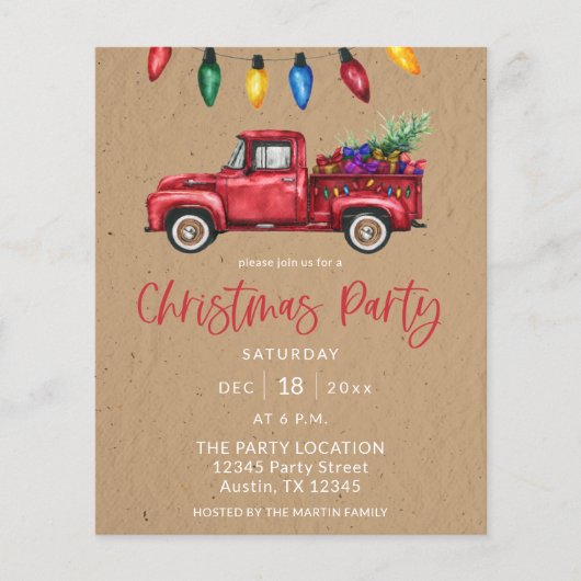 Budget Kerst Truck & Lichten Faux Kraft Feestje Flyer (Voorkant)