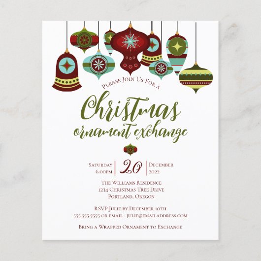 Budget Kerstbal Uitwisseling Feest Retro Kerstvers (Voorkant)
