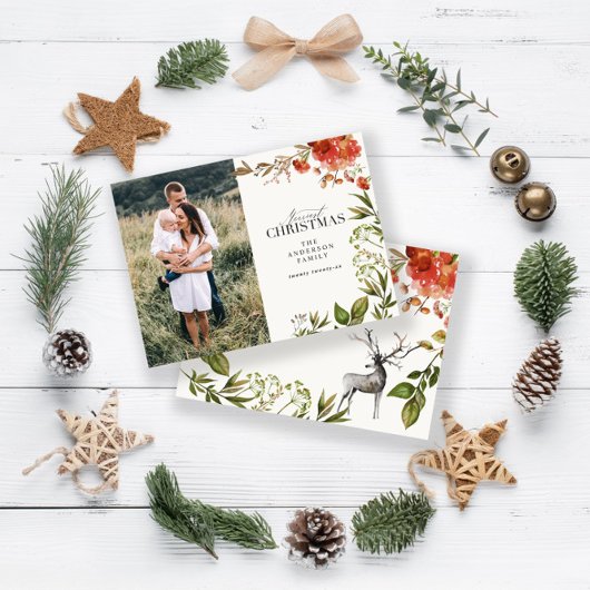 budget kerstblad stag foto rood en groen notitiekaartje