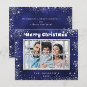 Budget kerstblauwe zilverfotokaart (Voorkant / Achterkant)