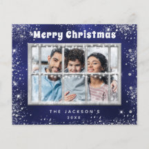 Budget kerstblauwe zilverfotokaart