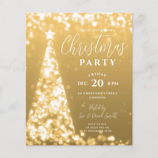 Budget Kerstboom Goud Modern Party Invite Flyer (Voorkant)