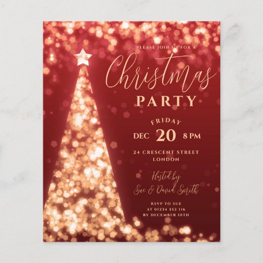 Budget Kerstboom Goud Rood Modern Party Invite Flyer (Voorkant)