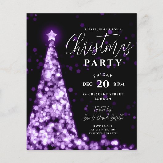 Budget Kerstboom Paarse Modern Party Invite Flyer (Voorkant)