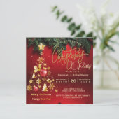 Budget Kerstboom Party Gouden en Rood Kaart (Staand voorkant)
