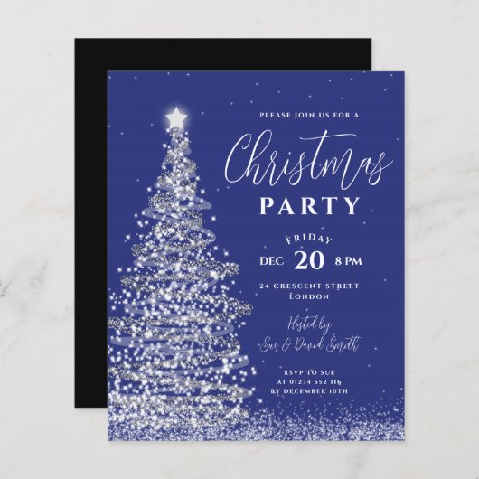 Budget kerstboom Silver Navy Holiday Invite (Voorkant / Achterkant)