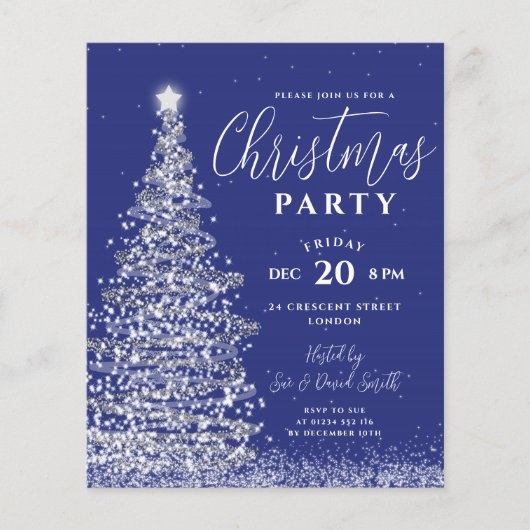 Budget kerstboom Silver Navy Holiday Invite Flyer (Voorkant)