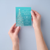 Budget kerstboom Zilver Blauwgroen feestdag Uitnod Flyer (Hand)