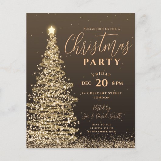 Budget kerstboomfeest Gold Holiday Uitnodiging Flyer (Voorkant)
