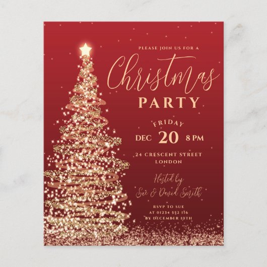Budget kerstboomfeest Red Holiday Uitnodiging Flyer (Voorkant)