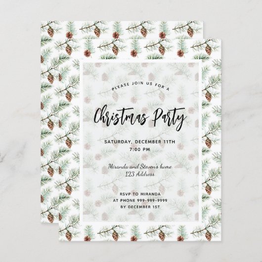 Budget Kerstfeest dennenpartij patroon uitnodiging (Voorkant / Achterkant)