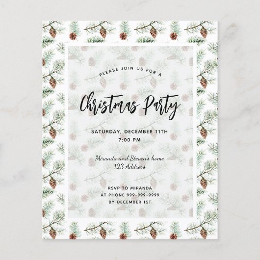 Budget Kerstfeest dennenpartij patroon uitnodiging (Voorkant)