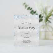 Budget kerstfeest uitnodiging met zilver glitters (Staand voorkant)