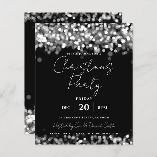 Budget kerstfeestdag Silver Lights Uitnodigen (Voorkant / Achterkant)