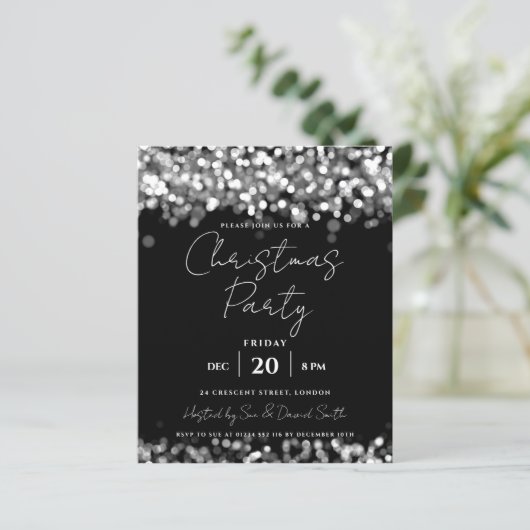 Budget kerstfeestdag Silver Lights Uitnodigen (Staand voorkant)