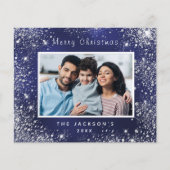 Budget kerstfoto blauw glitterstof zilver (Voorkant)