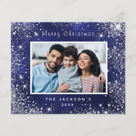 Budget kerstfoto blauw glitterstof zilver