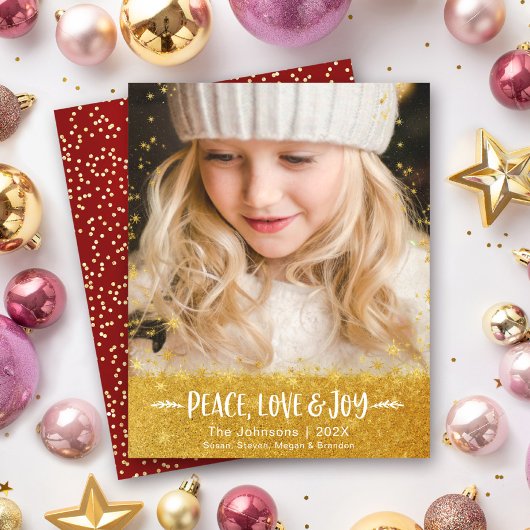 Budget kerstfoto Vredesliefde Joy Glitter Kaart