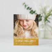 Budget kerstfoto Vredesliefde Joy Glitter Kaart (Staand voorkant)